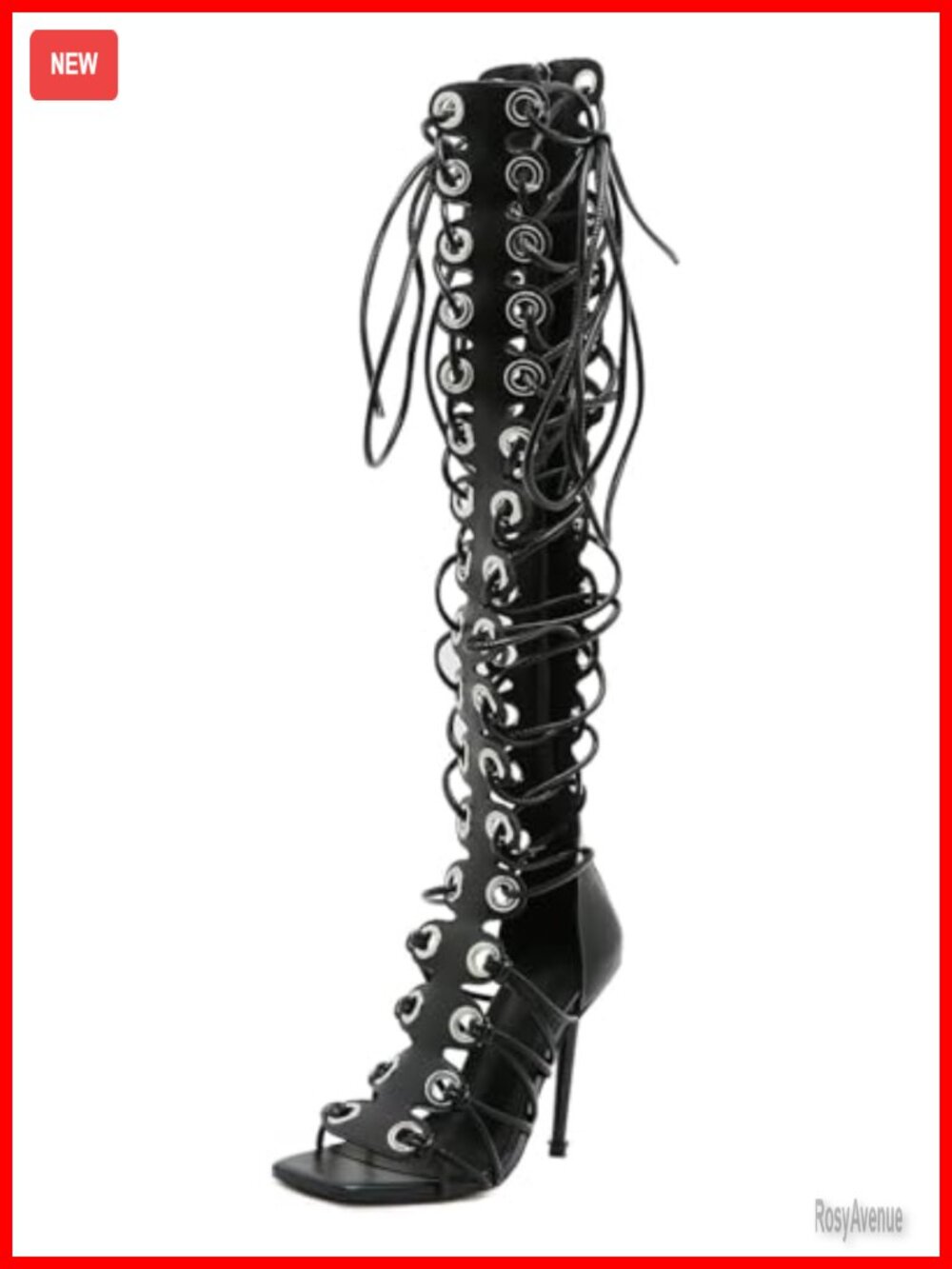Peep Toe Gladiator Sandals Lace Up High Heeled Knee High Boots